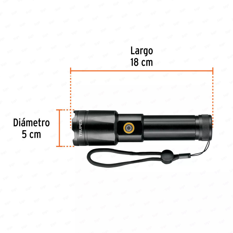 ‣ Linterna LED recargable 1,200 lm de aluminio | Truper