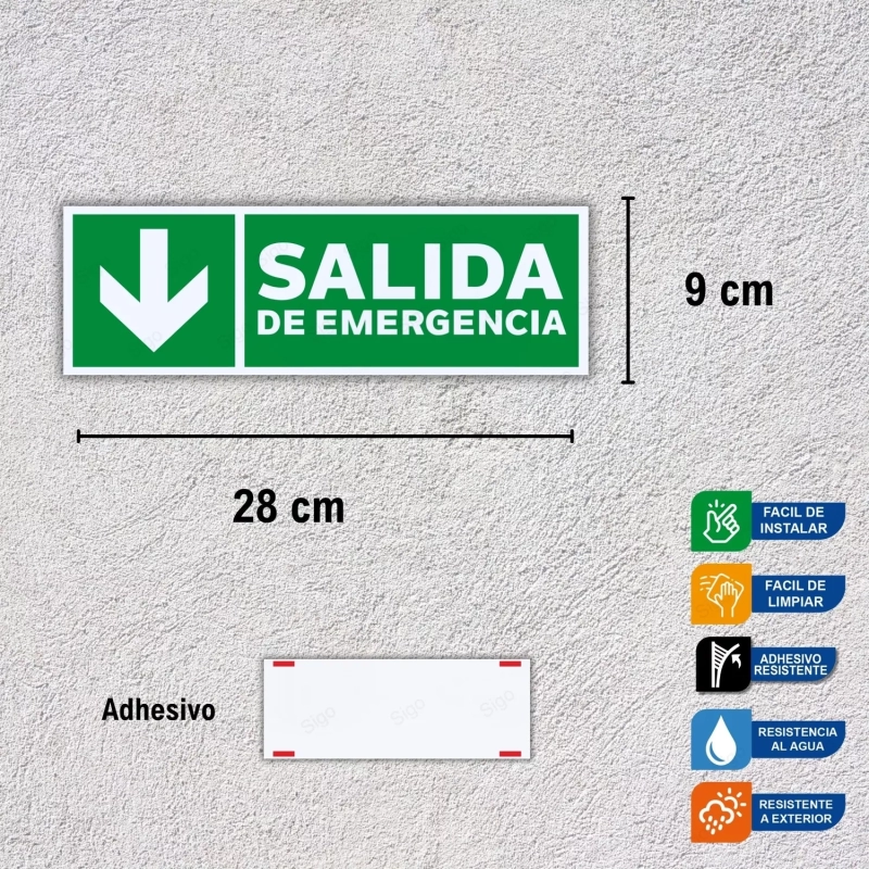 ‣ Rótulo Salida Emergencia Flecha Abajo | SIGO