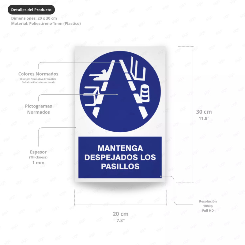 ‣ Rótulo: Mantenga Pasillos Despejados... | SIGO