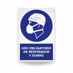 Rótulo de Obligación - Uso obligatorio de respirador y gorro| Cod. OB-140