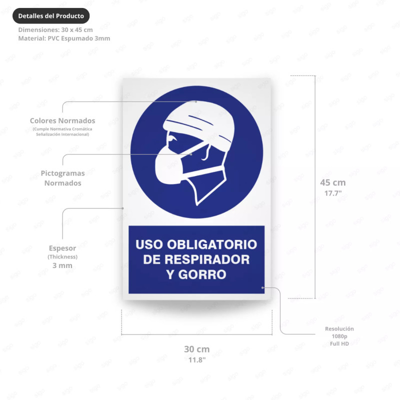 ‣ Uso obligatorio: respirador y gorro | SIGO