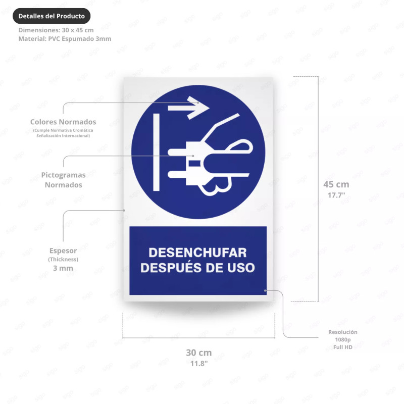 ‣ Rótulo - Desenchufar después de uso | SIGO