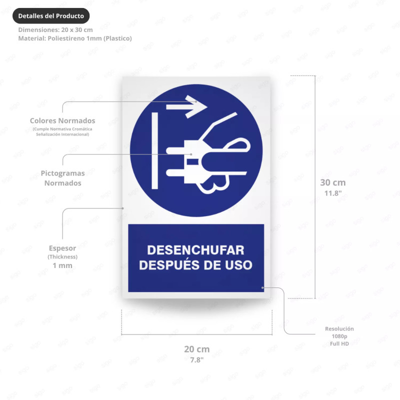 ‣ Rótulo - Desenchufar después de uso | SIGO