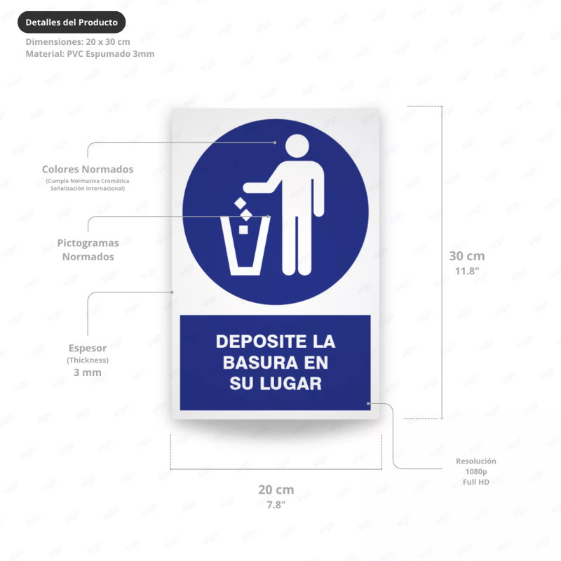 ‣ Rótulo Oblig. - Deposite basura en su lugar | SIGO