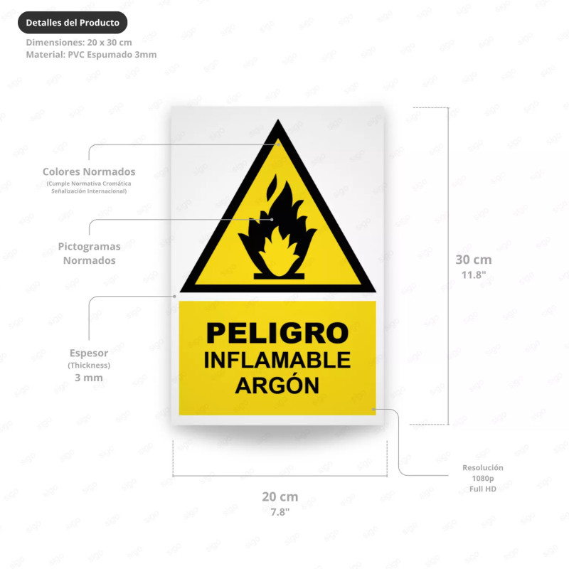 ‣ Rótulo Atención: Cuidado Inflamable Argón... | SIGO
