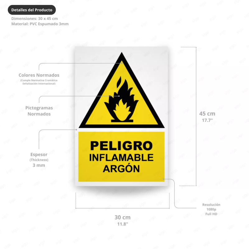 ‣ Rótulo Atención: Cuidado Inflamable Argón... | SIGO