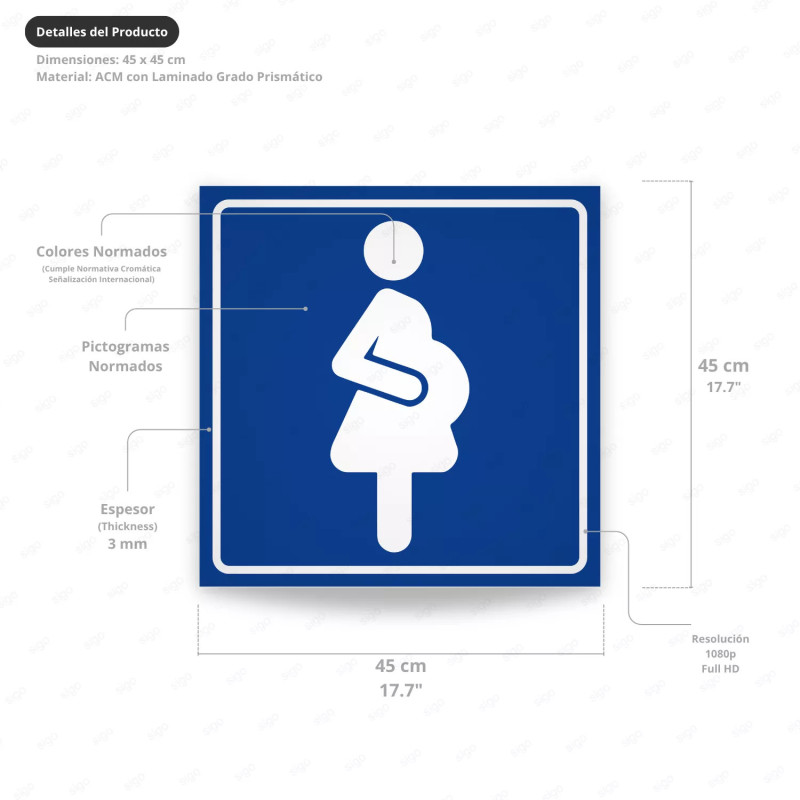 ‣ Rótulo Estacionamiento Embarazadas 17x17 | SIGO