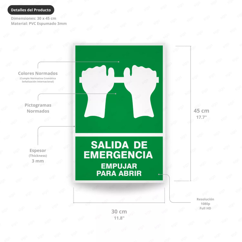 ‣ Rótulo de Ruta de Evacuación - Salida de Emergencia Empuja... | SIGO