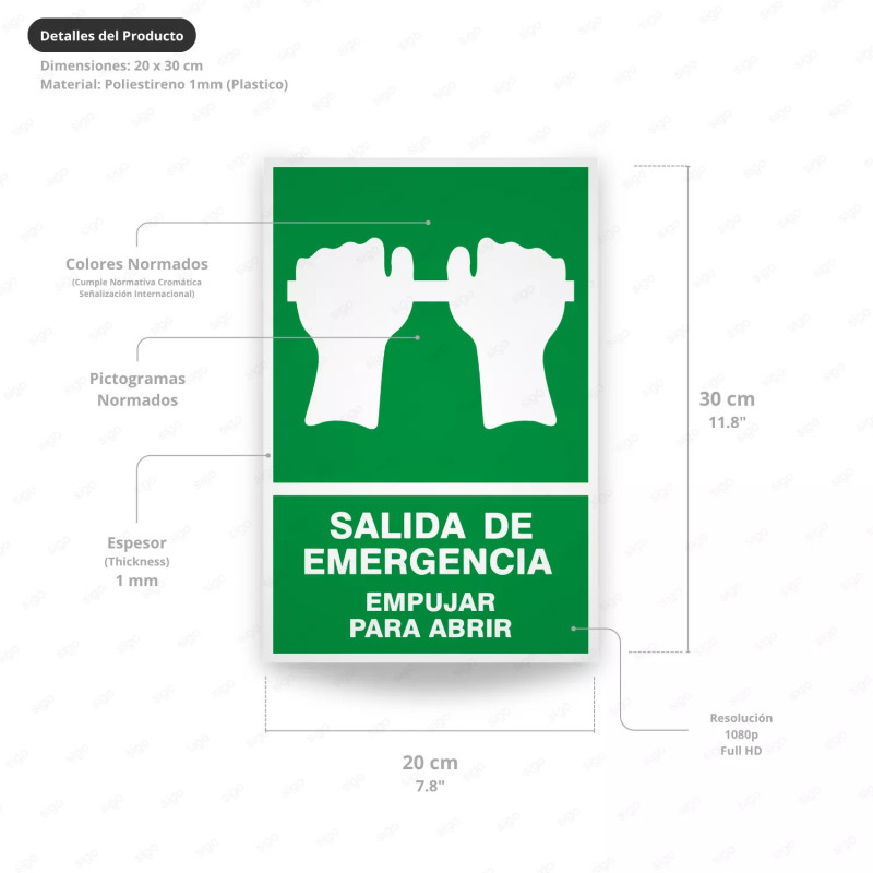 ‣ Rótulo de Ruta de Evacuación - Salida de Emergencia Empuja... | SIGO