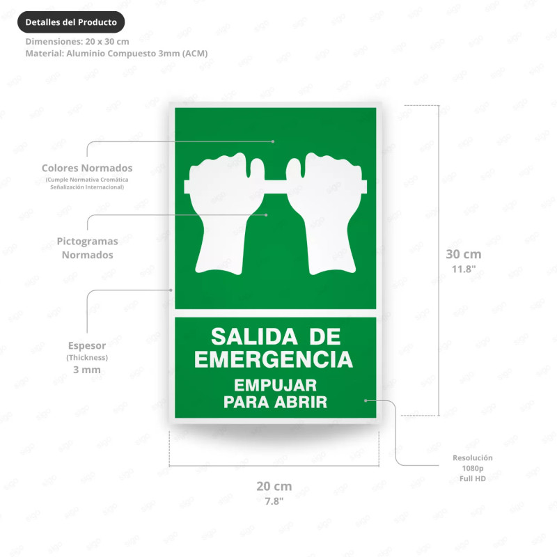 ‣ Rótulo de Ruta de Evacuación - Salida de Emergencia Empuja... | SIGO
