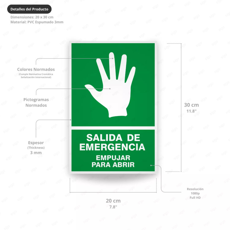 ‣ Rótulo de Ruta de Evacuación - Salida de Emergencia Empuja... | SIGO