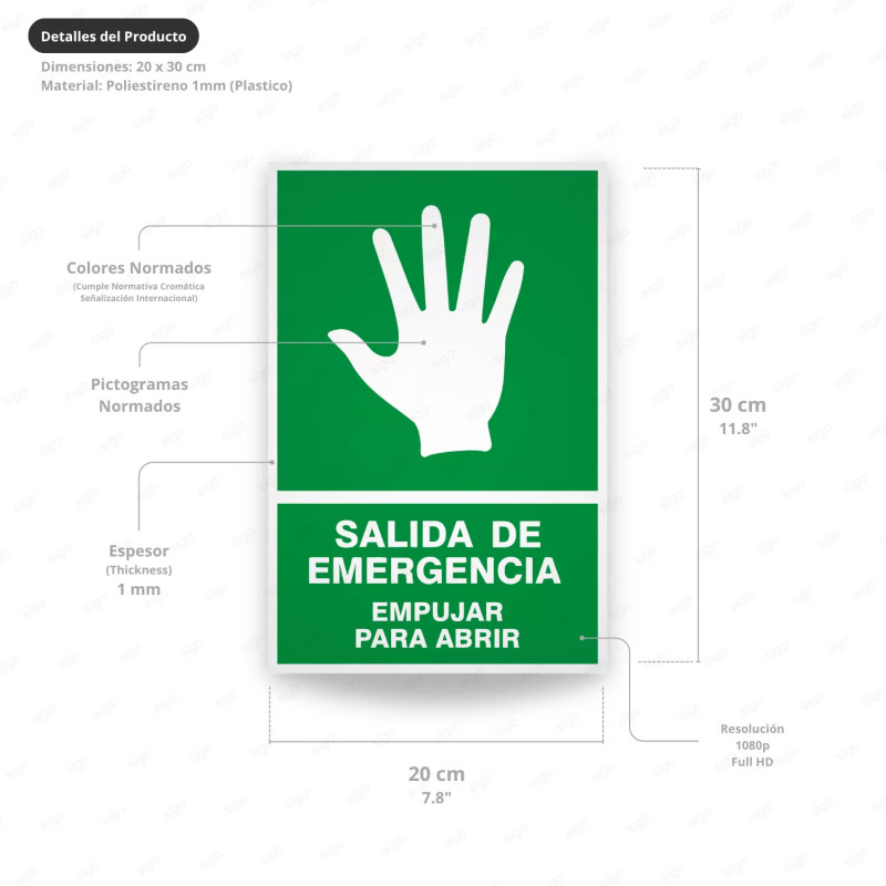 ‣ Rótulo de Ruta de Evacuación - Salida de Emergencia Empuja... | SIGO