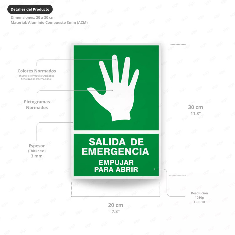 ‣ Rótulo de Ruta de Evacuación - Salida de Emergencia Empuja... | SIGO