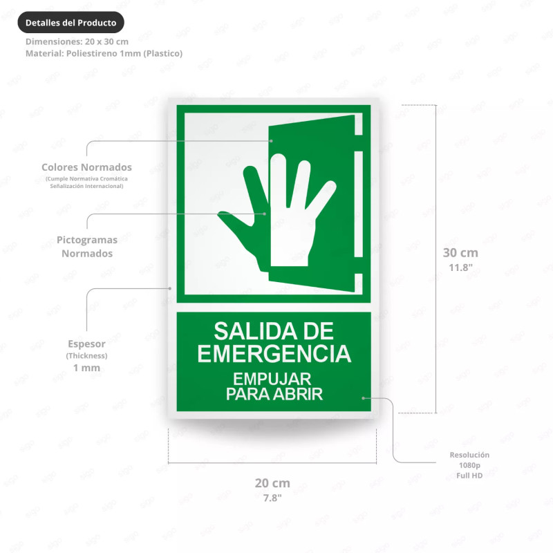 ‣ Rótulo de Ruta de Evacuación - Salida de Emergencia Empuja... | SIGO