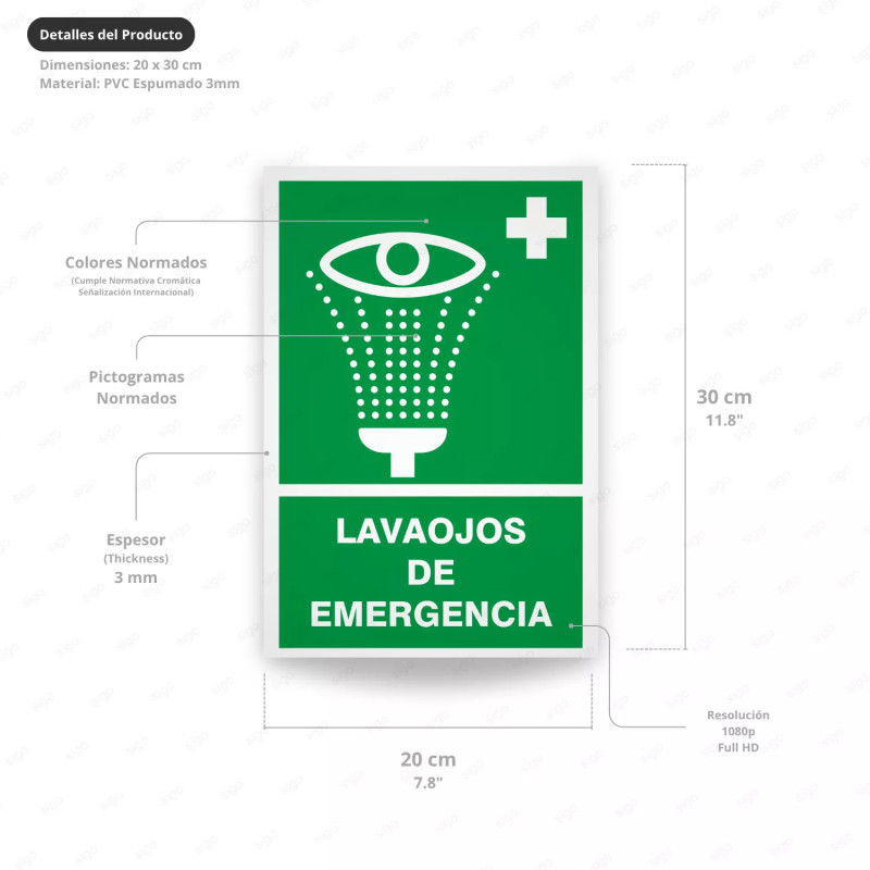 ‣ Rótulo de Ruta de Evacuación - Lavaojos de Emergencia | SIGO