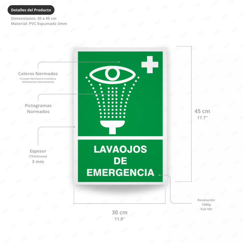 ‣ Rótulo de Ruta de Evacuación - Lavaojos de Emergencia | SIGO