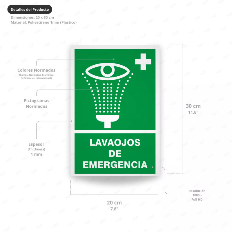 ‣ Rótulo de Ruta de Evacuación - Lavaojos de Emergencia | SIGO