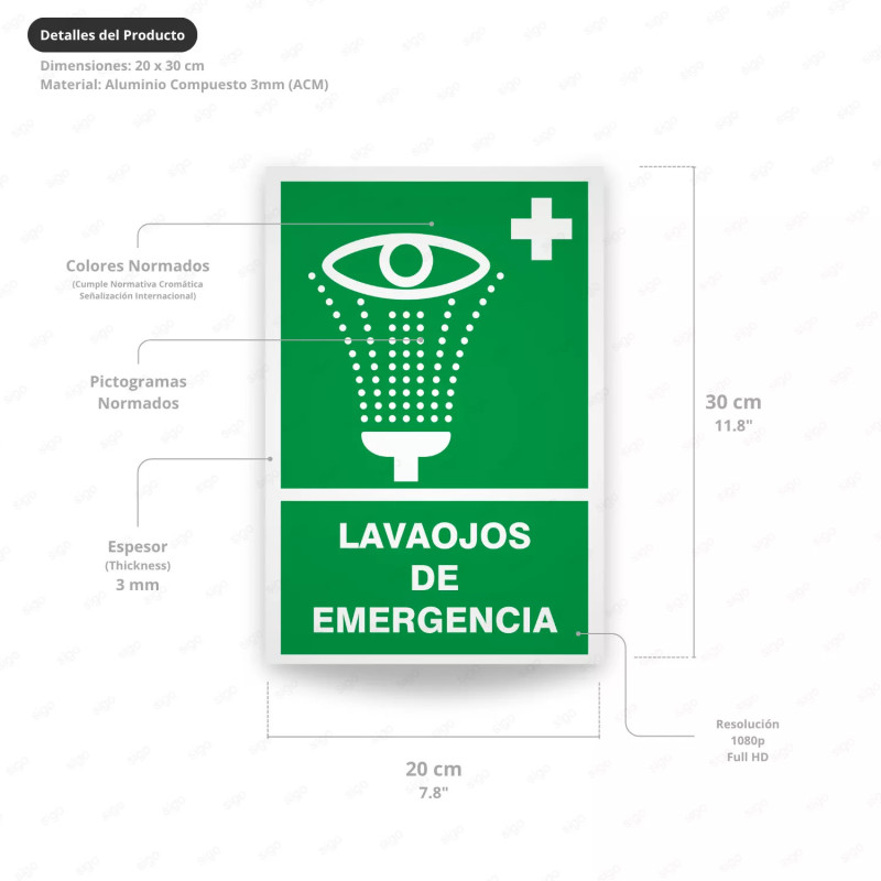 ‣ Rótulo de Ruta de Evacuación - Lavaojos de Emergencia | SIGO