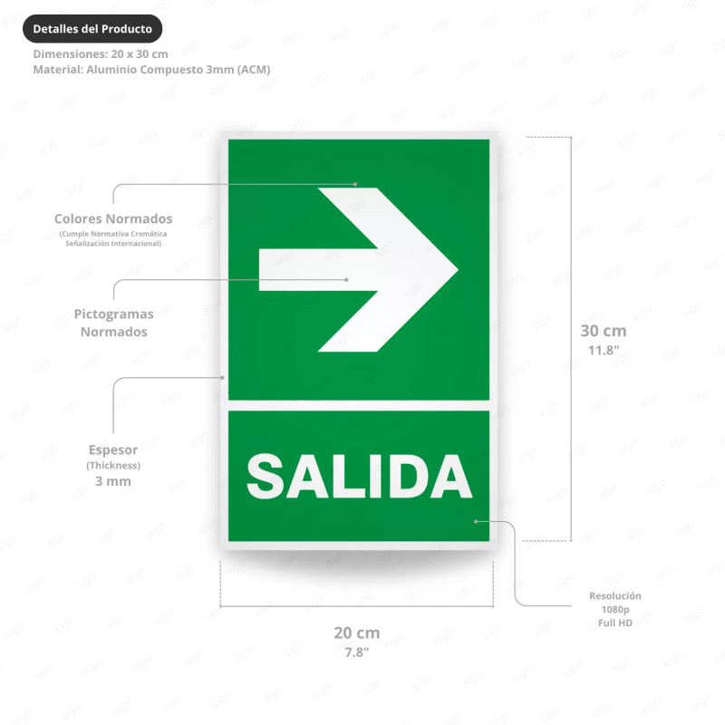 ‣ Rótulo de Ruta de Evacuación - Salida Flecha lado Derecha | SIGO
