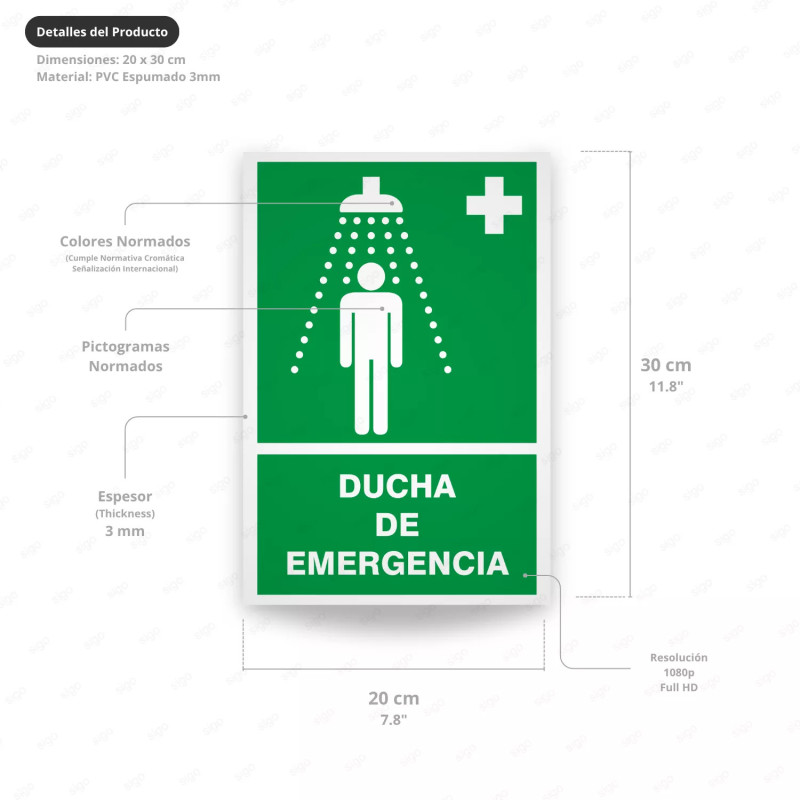 ‣ Rótulo de Ruta de Evacuación - Ducha de Emergencia | SIGO