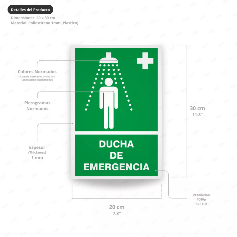 ‣ Rótulo de Ruta de Evacuación - Ducha de Emergencia | SIGO
