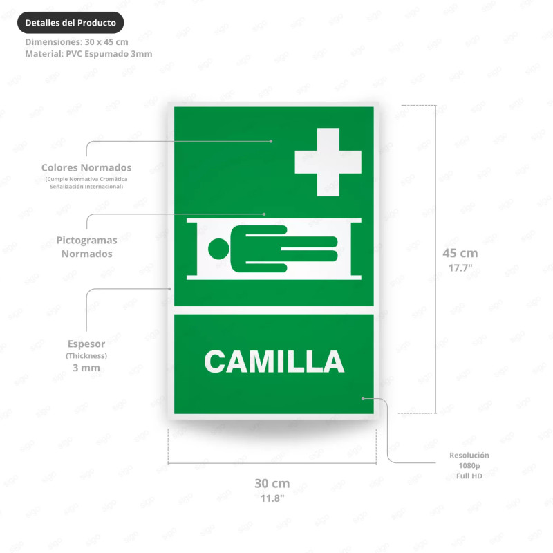 ‣ Rótulo de Ruta de Evacuación - Camilla de emergencia | SIGO