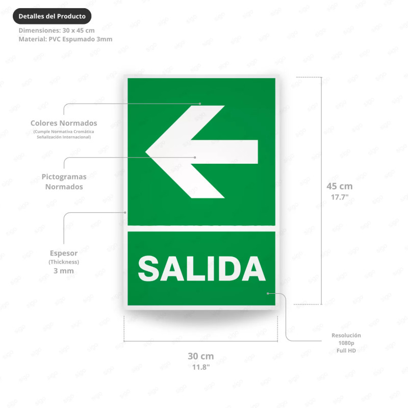 ‣ Rótulo de Ruta de Evacuación - Salida Flecha lado Izquierda | SIGO