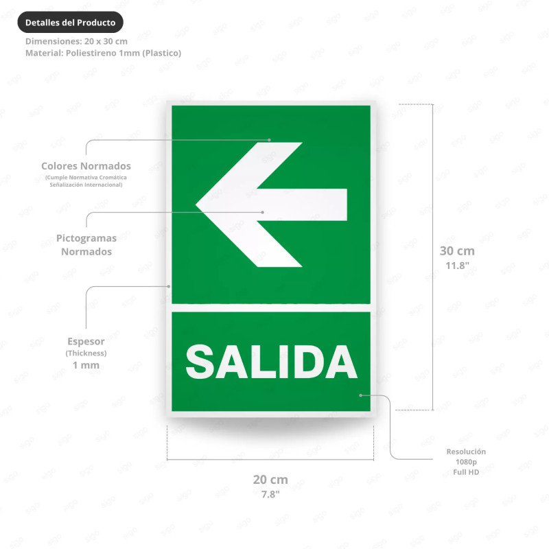‣ Rótulo de Ruta de Evacuación - Salida Flecha lado Izquierda | SIGO