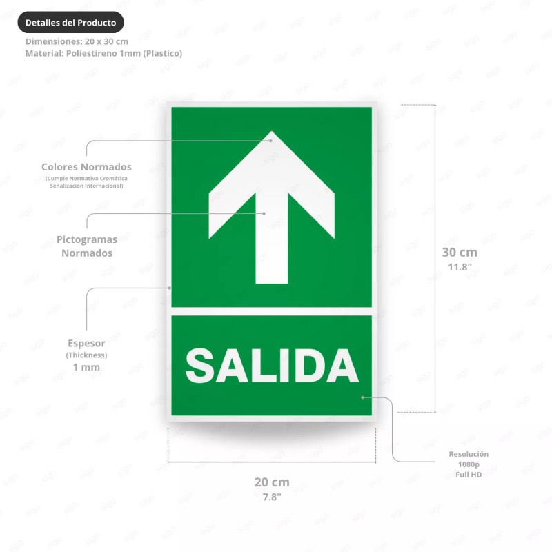 ‣ Rótulo de Ruta de Evacuación - Salida Flecha para Arriba | SIGO