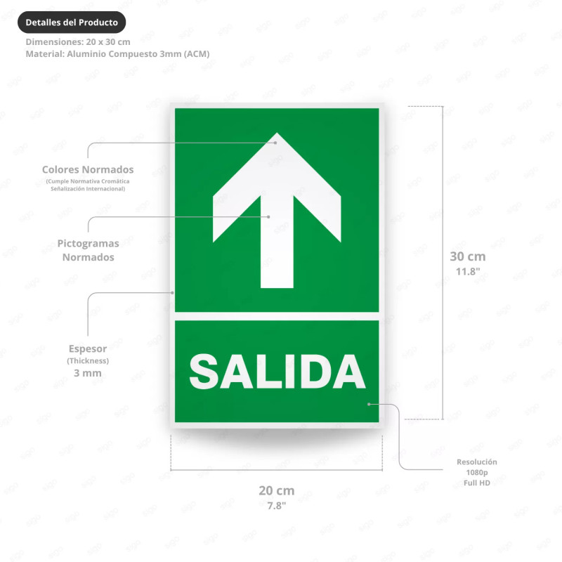 ‣ Rótulo de Ruta de Evacuación - Salida Flecha para Arriba | SIGO
