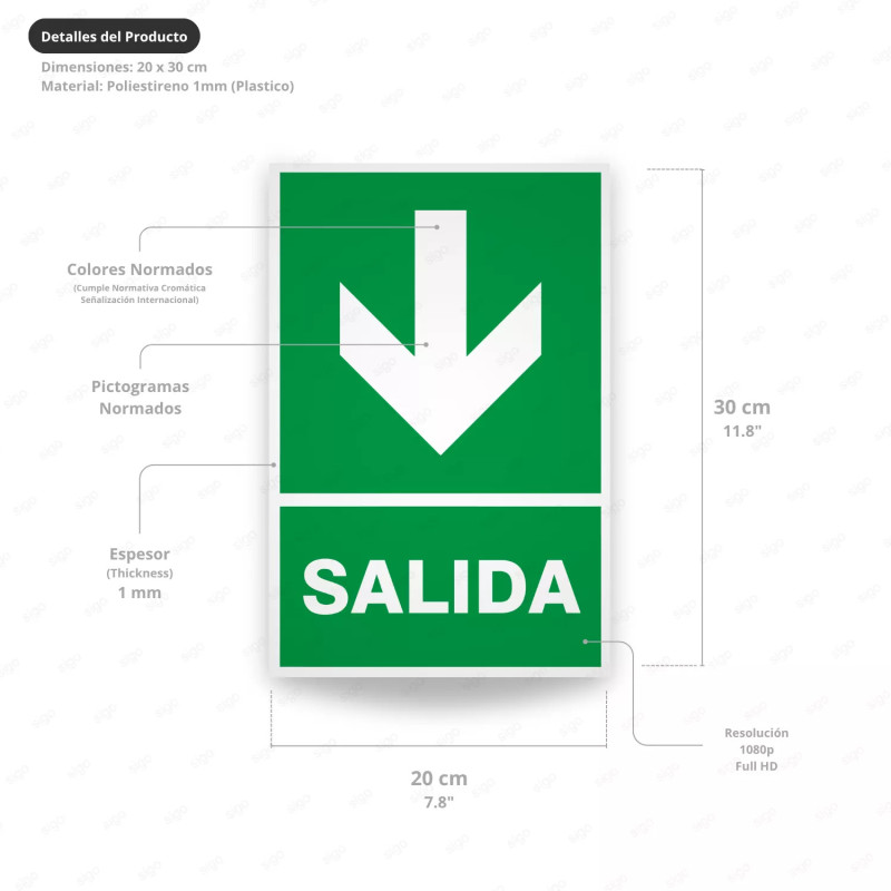‣ Rótulo de Ruta de Evacuación - Salida Flecha para Abajo | SIGO