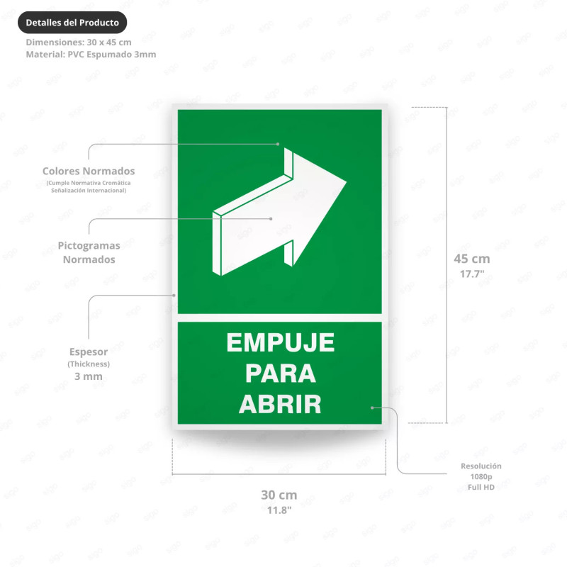 ‣ Rótulo de Ruta de Evacuación - Empuje Para Abrir | SIGO