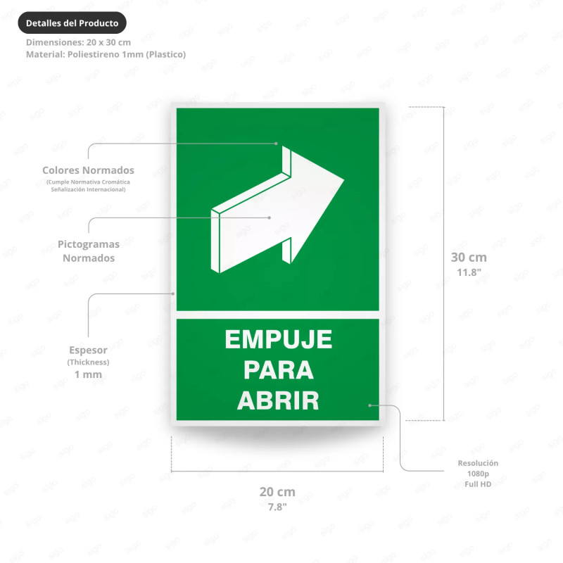 ‣ Rótulo de Ruta de Evacuación - Empuje Para Abrir | SIGO