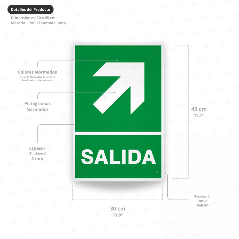 ‣ Rótulo de Ruta de Evacuación - Salida Flecha para Arriba l... | SIGO