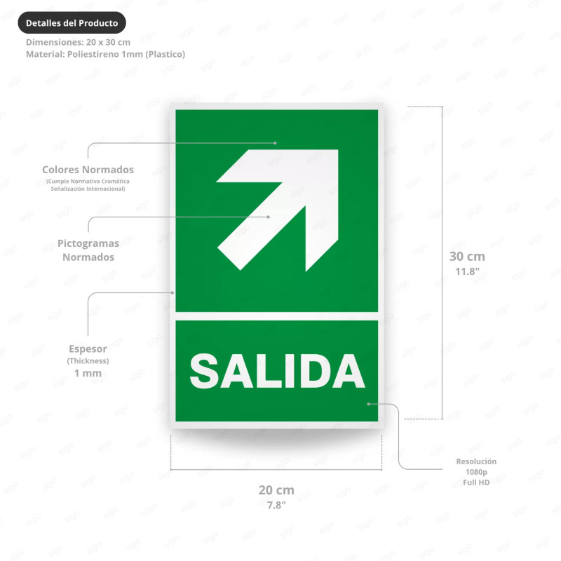 ‣ Rótulo de Ruta de Evacuación - Salida Flecha para Arriba l... | SIGO