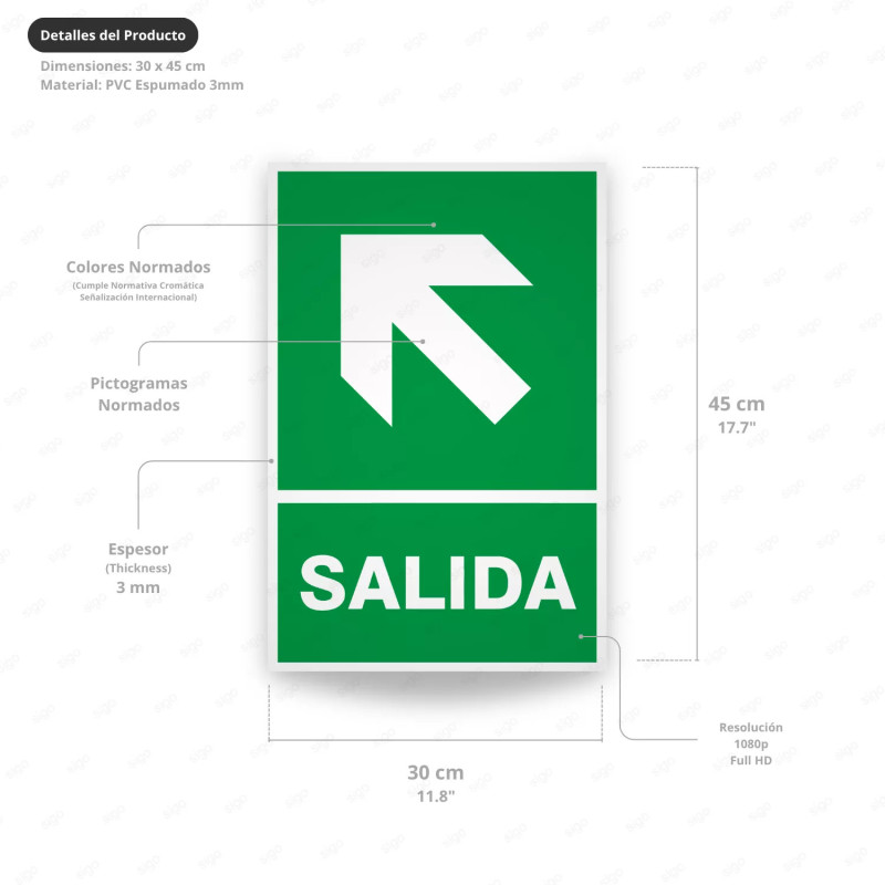 ‣ Rótulo de Ruta de Evacuación - Salida Flecha para Arriba l... | SIGO