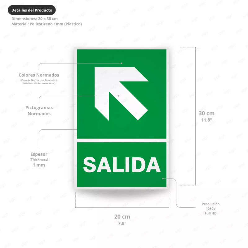 ‣ Rótulo de Ruta de Evacuación - Salida Flecha para Arriba l... | SIGO