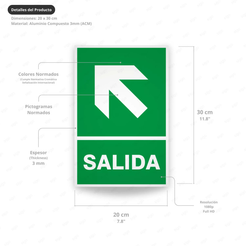 ‣ Rótulo de Ruta de Evacuación - Salida Flecha para Arriba l... | SIGO