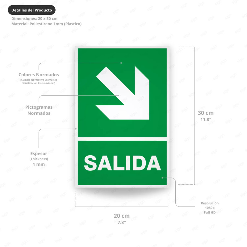 ‣ Rótulo de Ruta de Evacuación - Salida Flecha para Abajo la... | SIGO