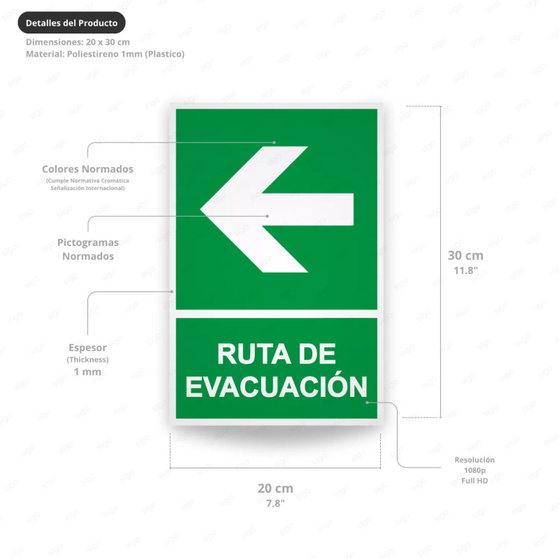 ‣ Rótulo de Ruta de Evacuación - Ruta de Evacuación Flecha I... | SIGO