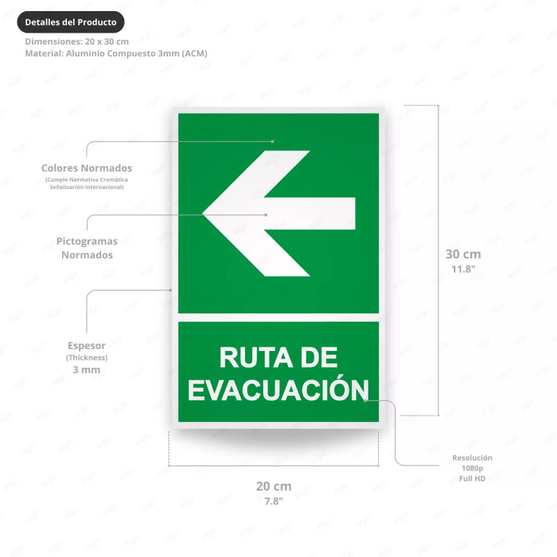 ‣ Rótulo de Ruta de Evacuación - Ruta de Evacuación Flecha I... | SIGO