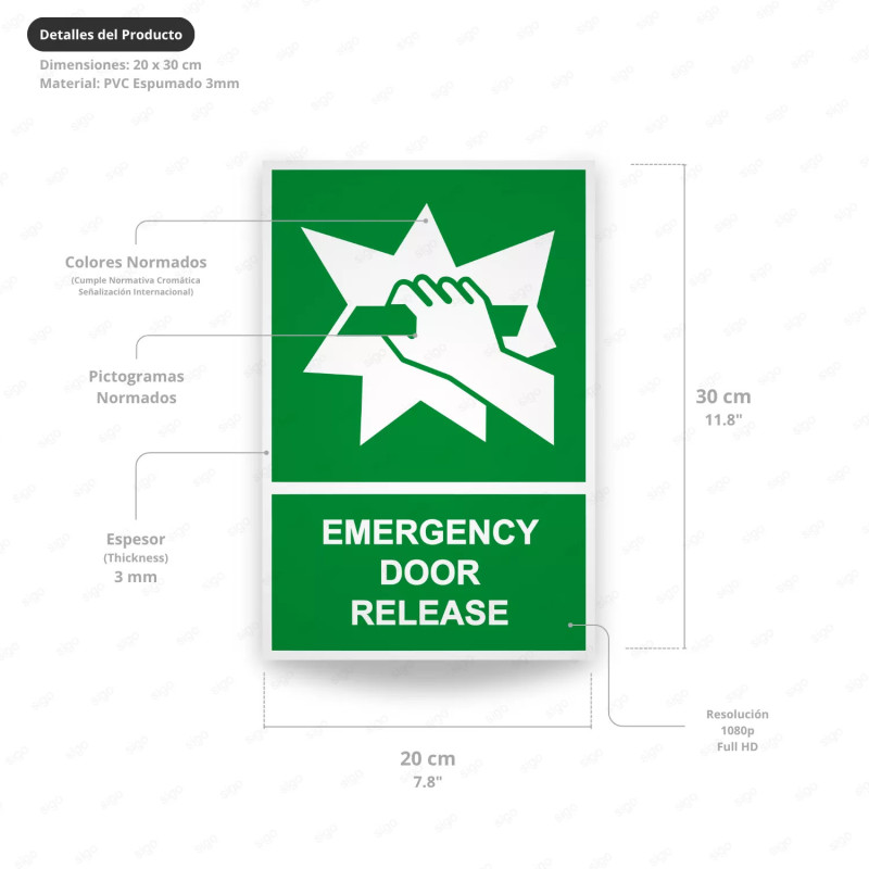 ‣ Rótulo de Ruta de Evacuación - Emergency Door Release| SIGO