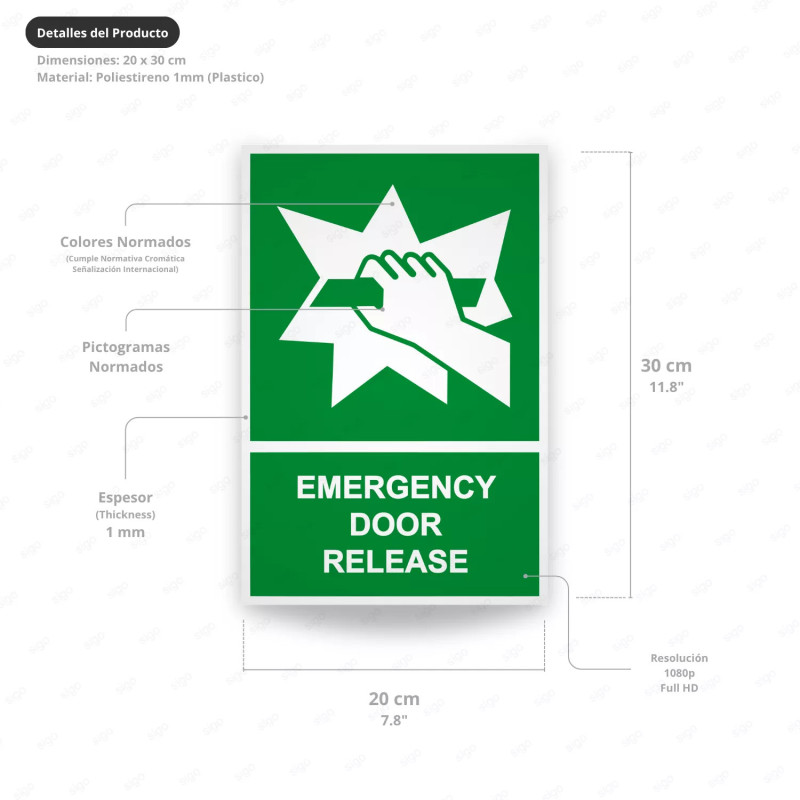 ‣ Rótulo de Ruta de Evacuación - Emergency Door Release| SIGO