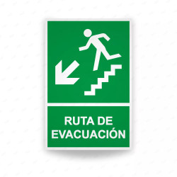 Rótulo de Ruta de Evacuación - Ruta de Evacuación flecha lado izquierdo para descenso |Cod. EV-011