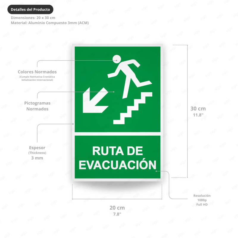 ‣ Rótulo de Ruta de Evacuación - Ruta de Evacuación flecha l... | SIGO