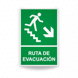 Rótulo de Ruta de Evacuación - Ruta de Evacuación Flecha lado derecho para Descenso|Cod.EV-012