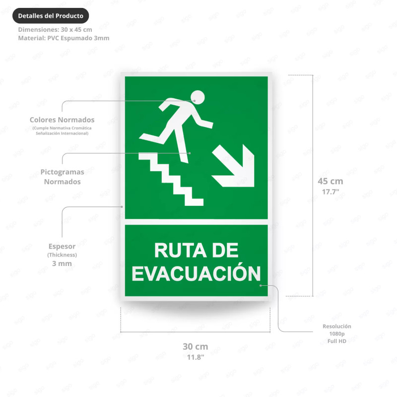 ‣ Rótulo de Ruta de Evacuación - Ruta de Evacuación flecha pa...| SIGO