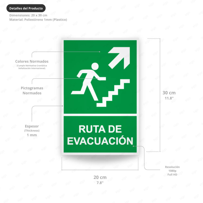 ‣ Rótulo de Ruta de Evacuación - Ruta de Evacuación flecha pa...| SIGO