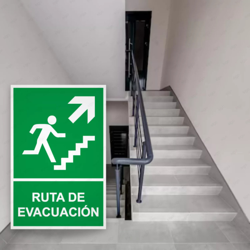 ‣ Rótulo de Ruta de Evacuación - Ruta de Evacuación flecha pa...| SIGO