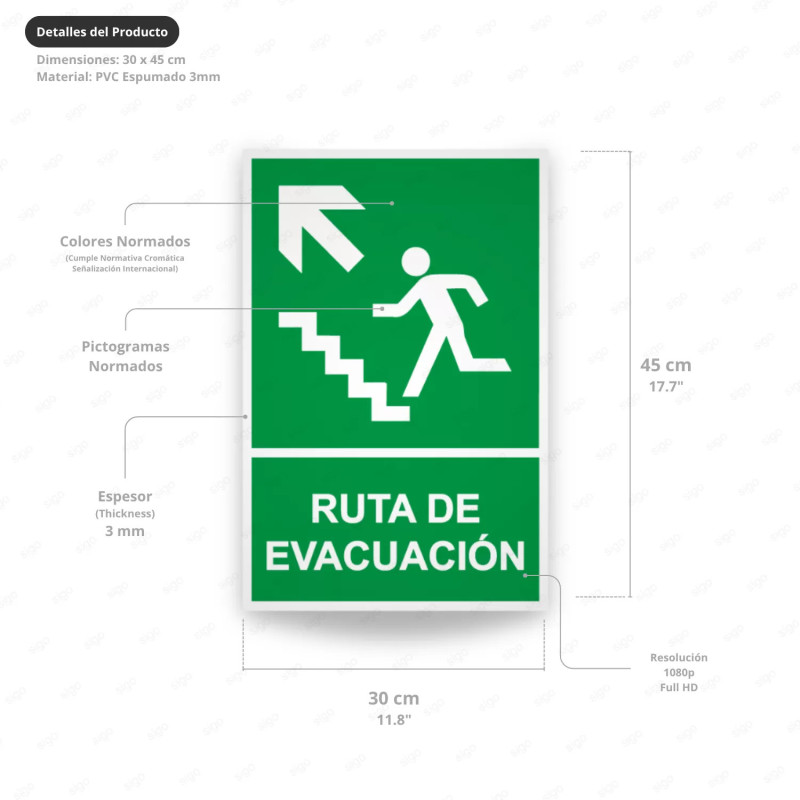 ‣ Rótulo de Ruta de Evacuación - Ruta de Evacuación flecha pa...| SIGO